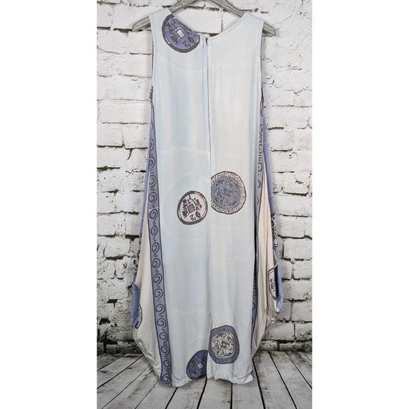 VINTAGE Artsy Batik Beachy Lagenlook Maxi Rayon Dress One Size - Picture 7 of 9